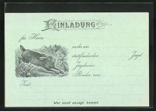 Künstler-AK Jagdeinladung mit Hase