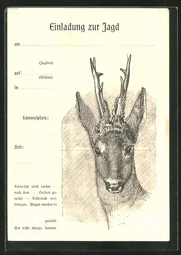 Künstler-AK Jagdeinladung mit Rehbock