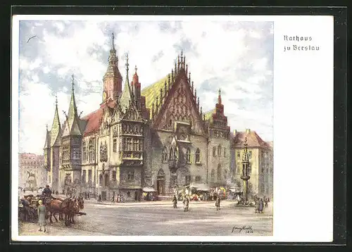 AK Breslau, 12. deutsches Sängerbundfest 1937, Rathaus mit Denkmal