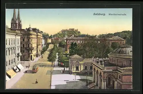 AK Salzburg, Westbahnstrasse mit Strassenbahn
