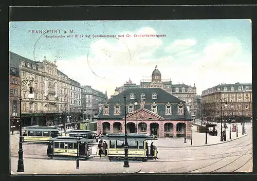 AK Frankfurt a. M., Strassenbahnverkehr vor der Hauptwache