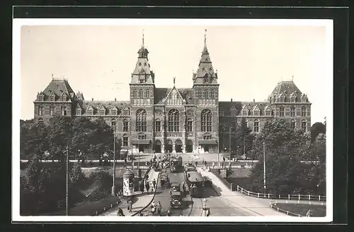 AK Amsterdam, Strassenbahnen am Rijksmuseum