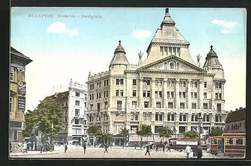 AK Budapest, Deakplatz mit Strassenbahn