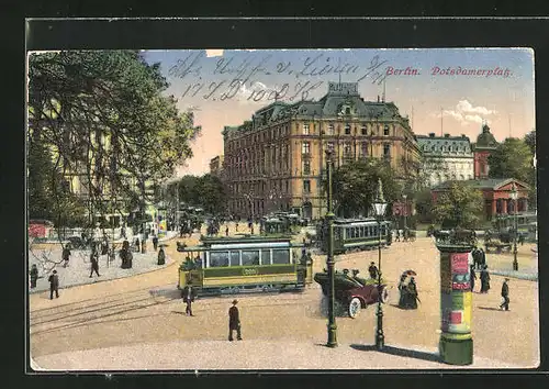 AK Berlin, Strassenbahnen auf den Potsdamerplatz