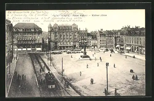 AK Strasbourg, Place Kléber, Strassenbahn