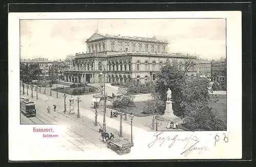 AK Hannover, Blick auf das Hoftheater, Strassenbahn