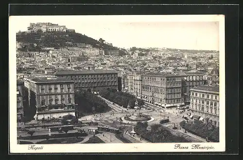 AK Napoli, Piazza Municipio, Strassenbahn