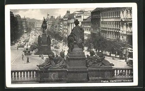 AK Prag, Strassenbahn auf den Wenzelplatz