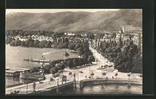 AK Zürich, Quaibrücke mit Alpenquai und Strassenbahn