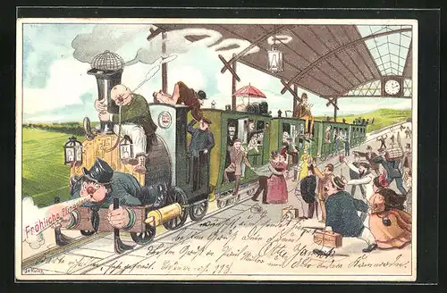 Lithographie Der verrückte Zug und seine Pasagiere