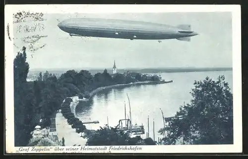 AK Friedrichshafen, LZ Graf Zeppelin über dem Bodensee