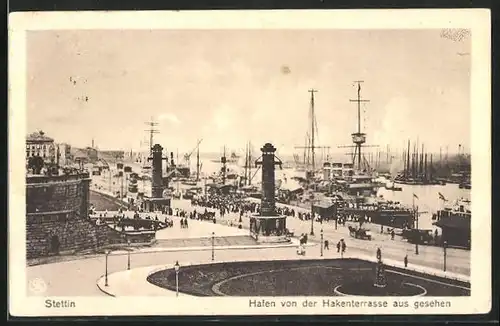 AK Stettin, Hafen von der Hakenterrasse aus gesehen
