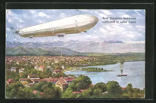 AK Graf Zeppelins lenkbares Luftschiff in voller Fahrt