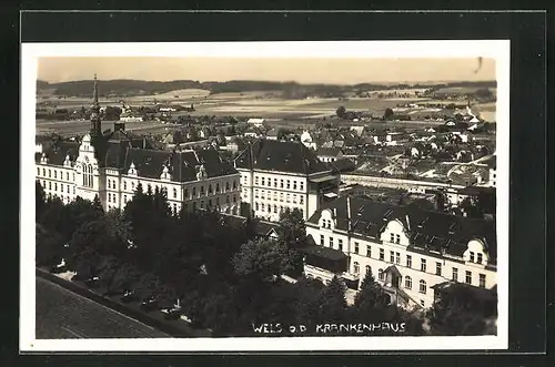 AK Wels, Teilansicht mit Krankenhaus aus der Vogelschau