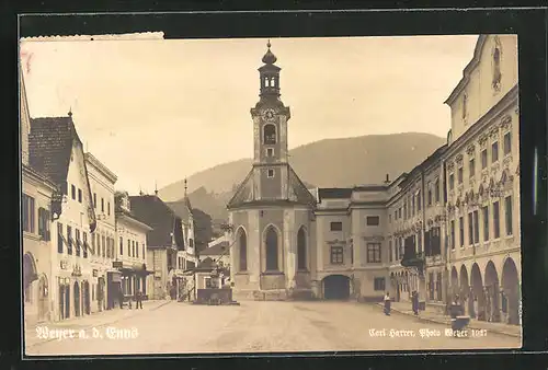 AK Weyer a. d. Enns, Strassenpartie vor der Kirche