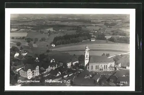 AK Schardenberg, Fliegeraufnahme der Ortschaft mit Kirche