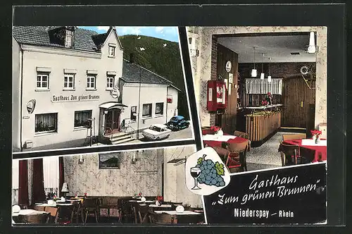 AK Niederspay am Rhein, das Gasthaus Zum Grünen Brunnen, in der Gaststube, am Tresen