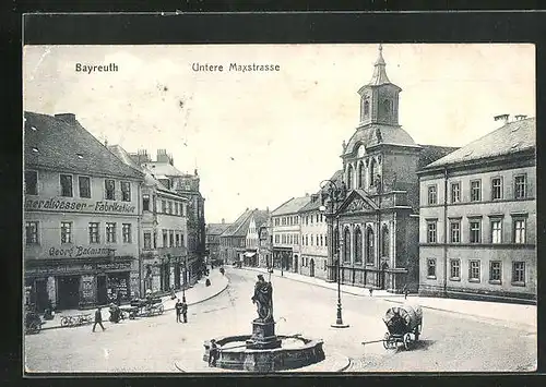 Passepartout-AK Bayreuth, am Brunnen mit Blick in die Untere Maxstrasse