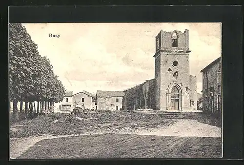AK Buzy, Blick auf die im Krieg zerstörte Kirche