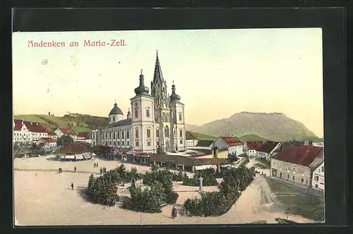 AK Maria-Zell, Teilansicht mit Kirche