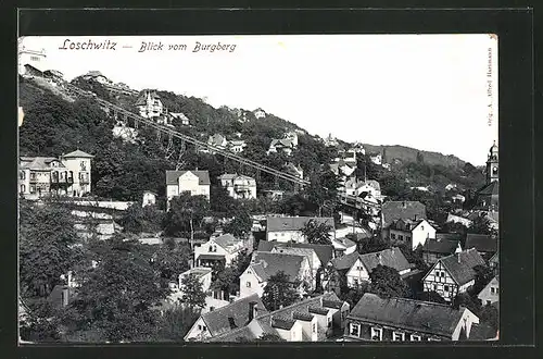 AK Loschwitz, Blick vom Burgberg mit Bergbahn