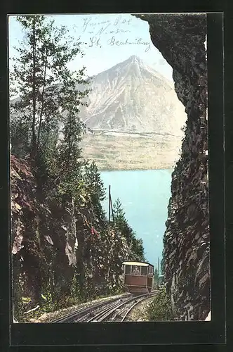 AK St. Beatenberg, Drahtseilbahn mit Thunersee und Niesen