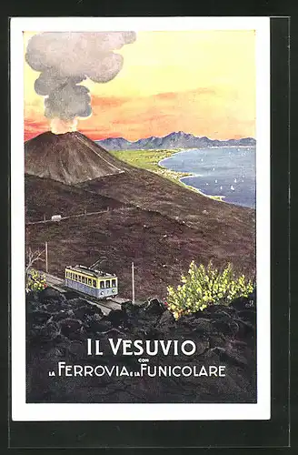 AK Il Vesuvio, La Ferrovia e la Funicolare, Bergbahn