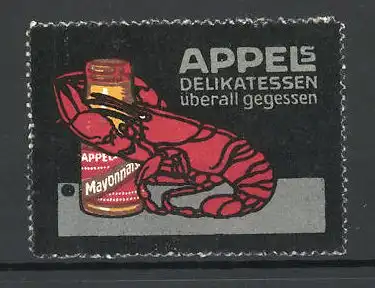 Reklamemarke Appel's Delikatessen werden überall gegessen, Hummer umklammert Mayonnaise