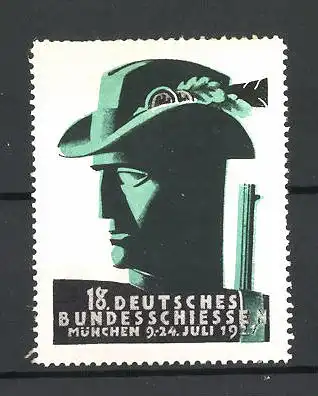 Reklamemarke München, 18. Deutsches Bundesschiessen 1927, Schütze mit Gewehrlauf