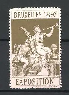 Reklamemarke Bruxelles, Exposition 1897, Göttin mit Arbeiter