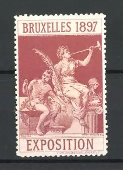 Reklamemarke Bruxelles, Exposition 1897, Göttin mit Arbeiter