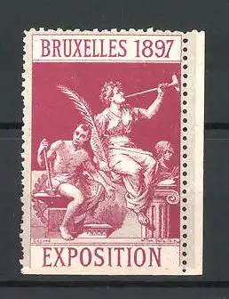 Reklamemarke Bruxelles, Exposition 1897, Göttin mit Arbeiter