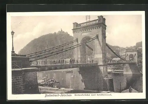 AK Tetschen-Bodenbach / Decin, an der Kettenbrücke und die Schäferwand