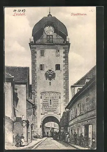 AK Leoben, Blick unter dem Stadtturm