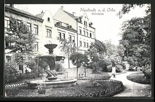 AK Neustadt / Orla, Idylle am Schlossplatz