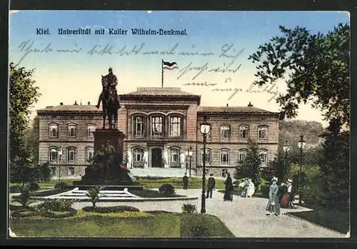 AK Kiel, Universität mit Kaiser Wilhelm-Denkmal