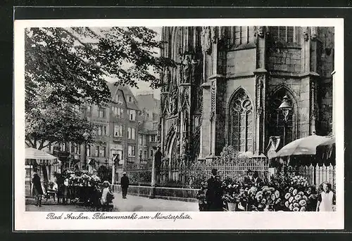 AK Aachen, Blumenmarkt am Münsterplatz