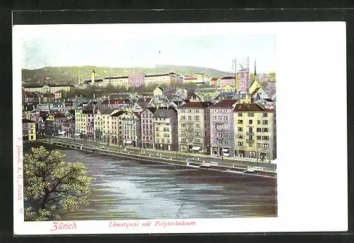 AK Zürich, Limatquai mit Polytechnikum