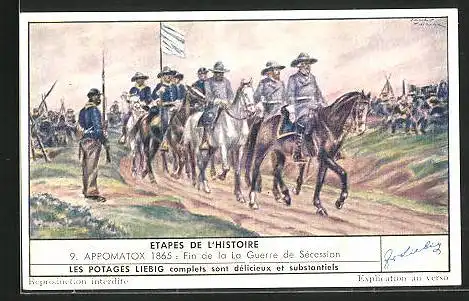 Sammelbild Liebig, Serie: Etapes de l'Historique, No. 9, Appomatox 1865, Fin de la La Guerre de Sécession