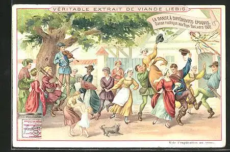 Sammelbild Liebig, Serie: La Danse à Différentes Époques, Danse rustique aux Pays-Bax, vers 1500