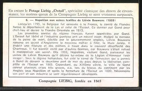 Sammelbild Liebig, Serie: l'Historique de nos Provinces, No. 6, Flandre Orientale, Napoléon et Liévin Bauwens 1803