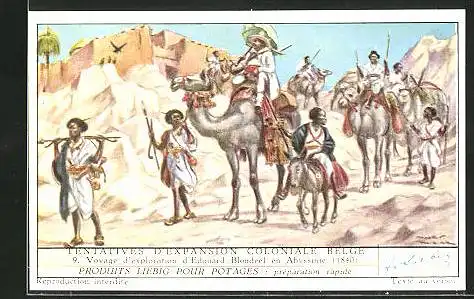 Sammelbild Liebig, Serie: Tentatives d'Expansion Coloniale Belge, No. 9, Voyage d'exploration d'Edouard Blondeel 1840