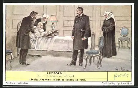 Sammelbild Liebig, Serie: Leopold II, No. 6, De kroon op het werk