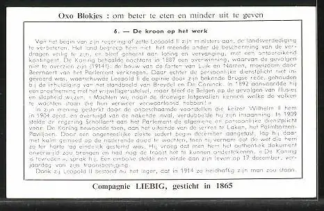 Sammelbild Liebig, Serie: Leopold II, No. 6, De kroon op het werk