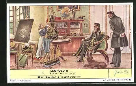Sammelbild Liebig, Serie: Leopold II, No. 1, Kinderjaren en Jeugd, Bouillon Oxo