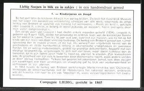 Sammelbild Liebig, Serie: Leopold II, No. 1, Kinderjaren en Jeugd, Bouillon Oxo