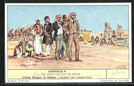 Sammelbild Liebig, Serie: Leopold II, No. 2, Op verkenning door de wereld