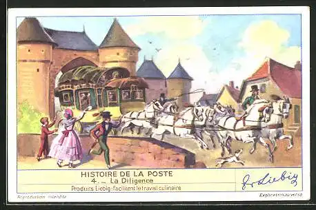 Sammelbild Liebig, Serie: Histoire de la Poste, No. 4, La Diligence