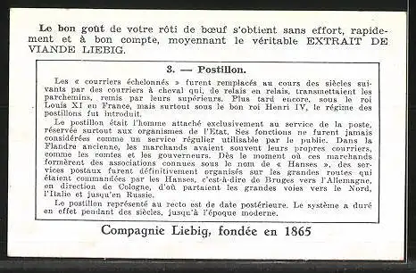 Sammelbild Liebig, Serie: Histoire de la Poste, No. 3, Le Postillon