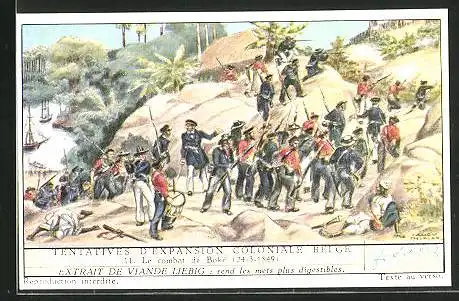Sammelbild Liebig, Serie: Tentatives d'Expansion Coloniale Belge, No. 11, Le combat de Boké 1849